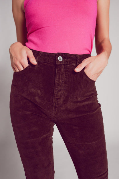 Cotton skinny cord pants in chocolate brown - trousers