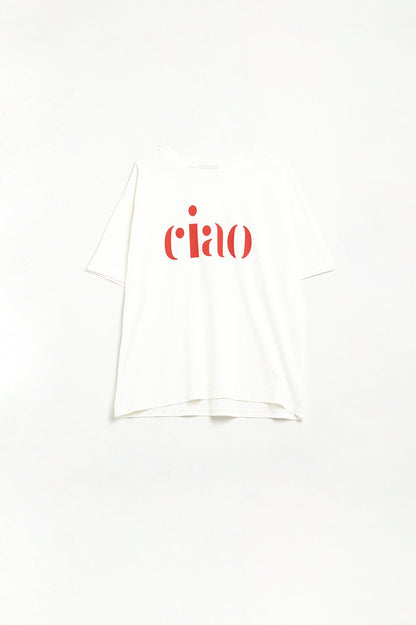 Cotton t-shirt made in Italy with Ciao logo in red - top