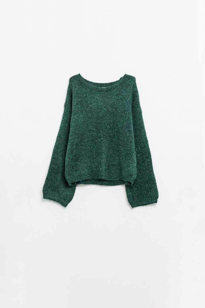 Cozy Balloon Sleeve Jumper in Emerald Green
