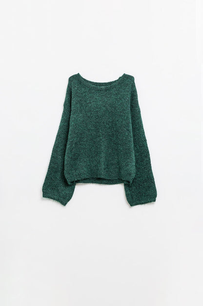 Cozy Balloon Sleeve Jumper in Emerald Green