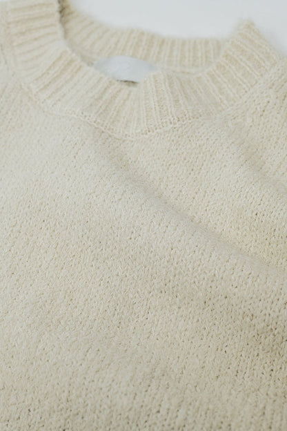 Cozy Basic Crew Neck Knitted Sweater in Cream