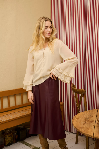 Cream 10614242 CRPaloma Skirt Dark Cabernet front view by Cream Shop Cream at Dotique