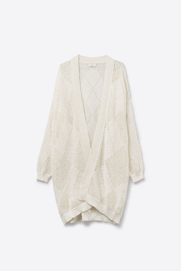Cream Draped Cardigan With Crochet Design
