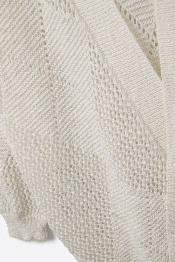 Cream Draped Cardigan With Crochet Design