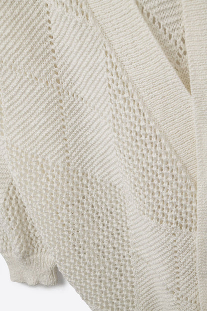 Cream Draped Cardigan With Crochet Design