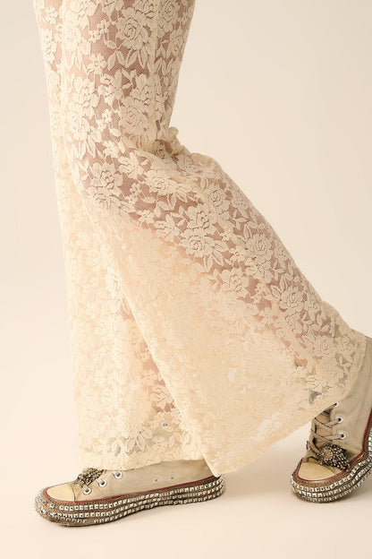 Cream flare Pants in Floral Lace - trousers