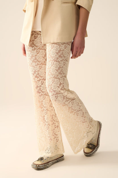 Cream flare Pants in Floral Lace - trousers