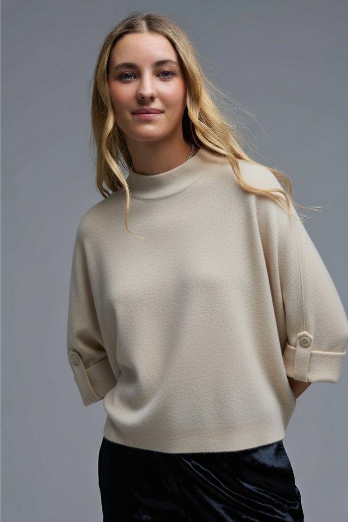 Cream Knitted Sweater with Button Details