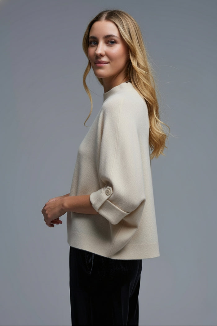 Cream Knitted Sweater with Button Details