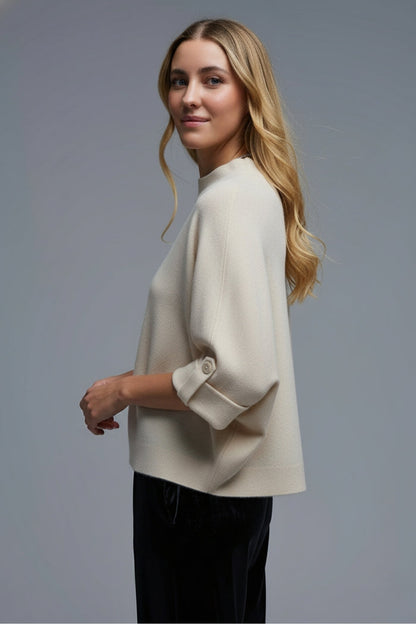 Cream Knitted Sweater with Button Details