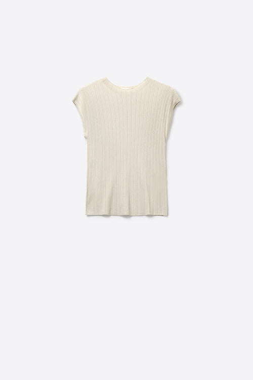 Cream Ribbed Knit Cap Sleeve Top