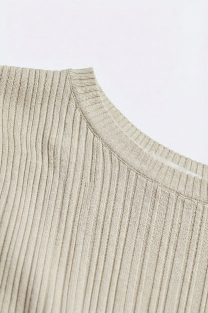 Cream Ribbed Knit Cap Sleeve Top