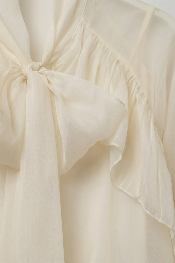 Cream Ruffled Sheer Blouse in chiffon fabric - Shirts