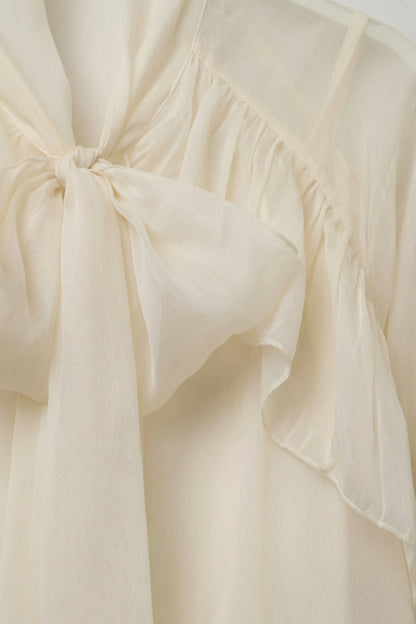 Cream Ruffled Sheer Blouse in chiffon fabric - Shirts