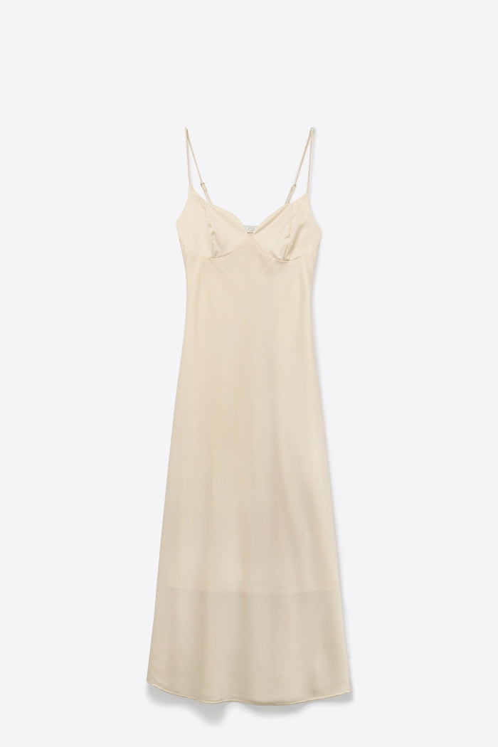 Cream Slip Dress with Adjustable Straps and V-Neckline - dress