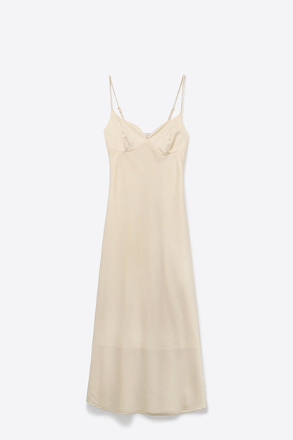 Cream Slip Dress with Adjustable Straps and V-Neckline - dress