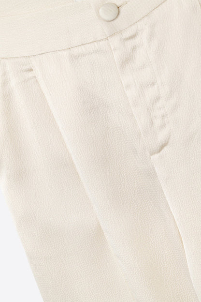 cream wide leg pants in textured satin - trousers