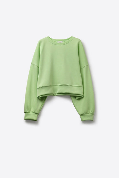 Crew Neck Dropped Shoulder Basic Sweatshirt in green