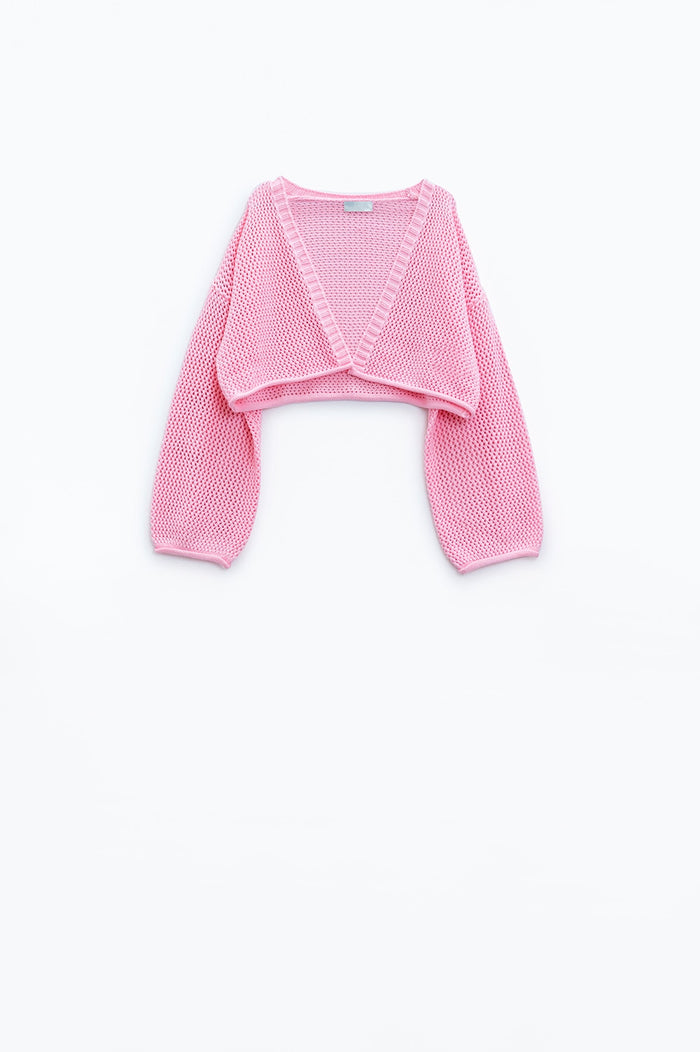 Crochet basic cropped cardigan in baby pink
