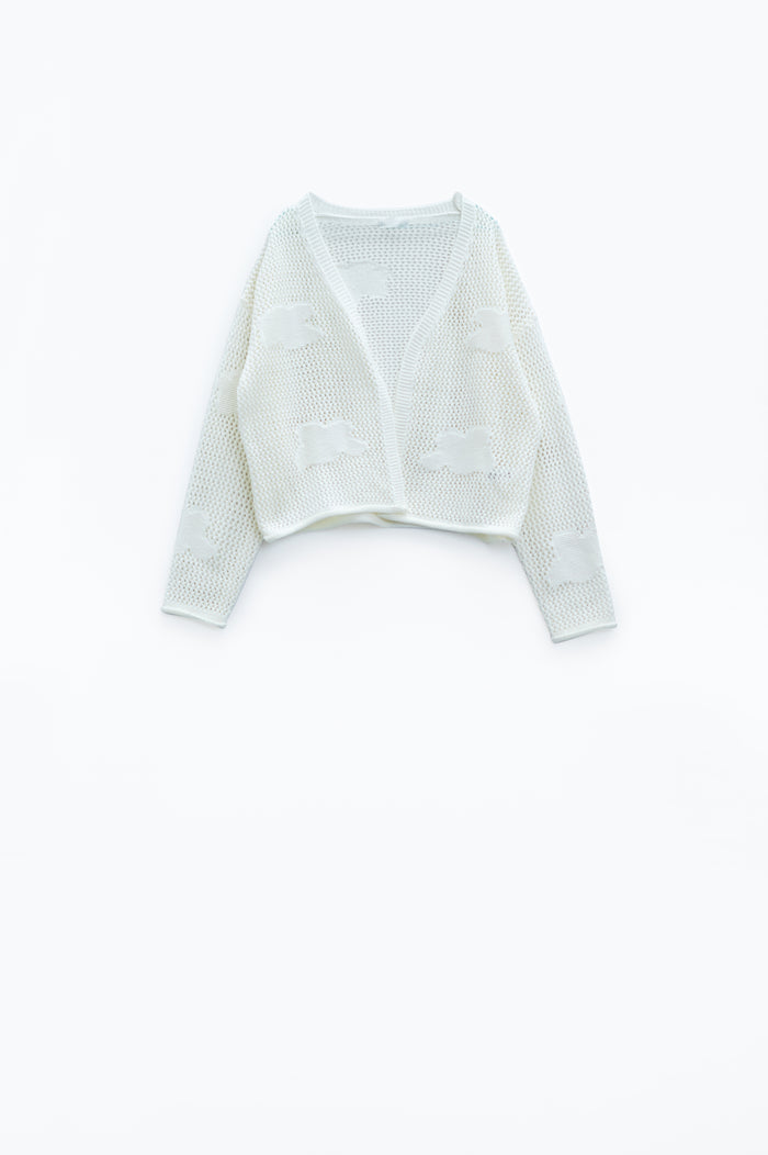 Crochet Cardigan With Knitted Clouds In White