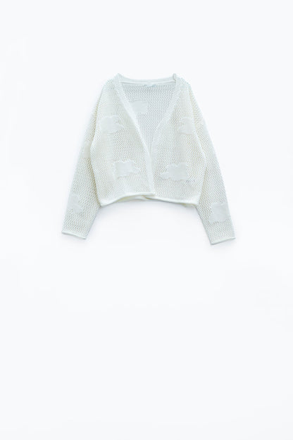 Crochet Cardigan With Knitted Clouds In White