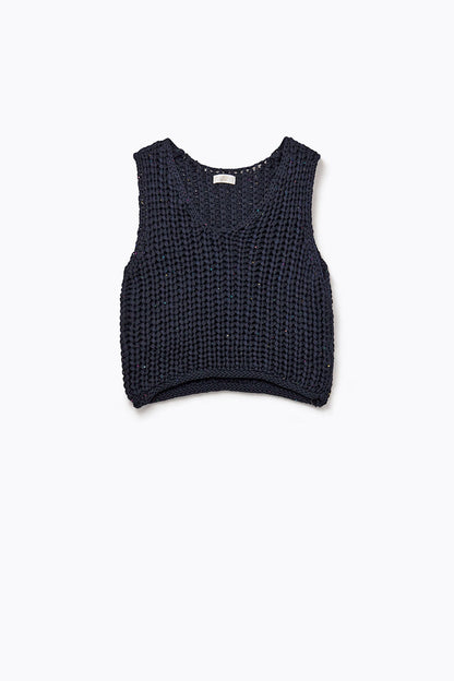 Crochet Cropped Vest in Navy With sequins Thread