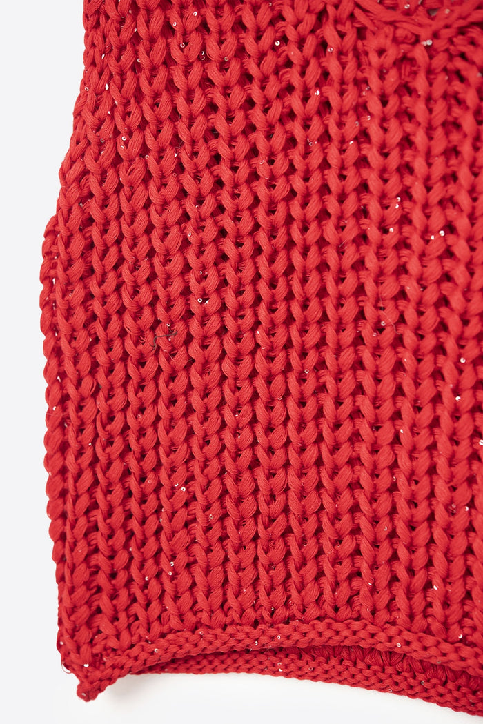 Crochet Cropped Vest in Red With sequins Thread