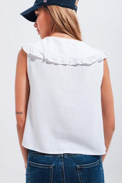 Crop top with bib collar in white - Shirts