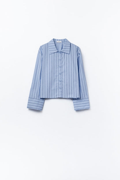 cropped blue striped poplin shirt - Shirts
