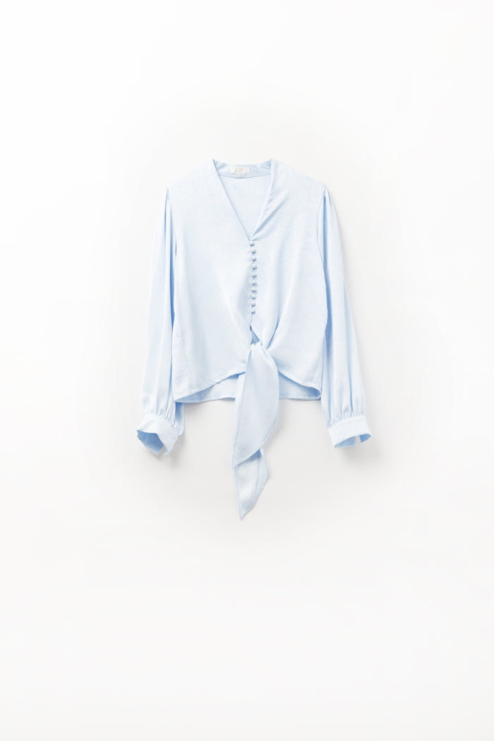 Cropped buttoned Shirt In Blue Featuring knot - Shirts