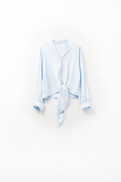 Cropped buttoned Shirt In Blue Featuring knot - Shirts