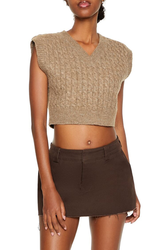 Cropped Cable Knit Sweater Vest