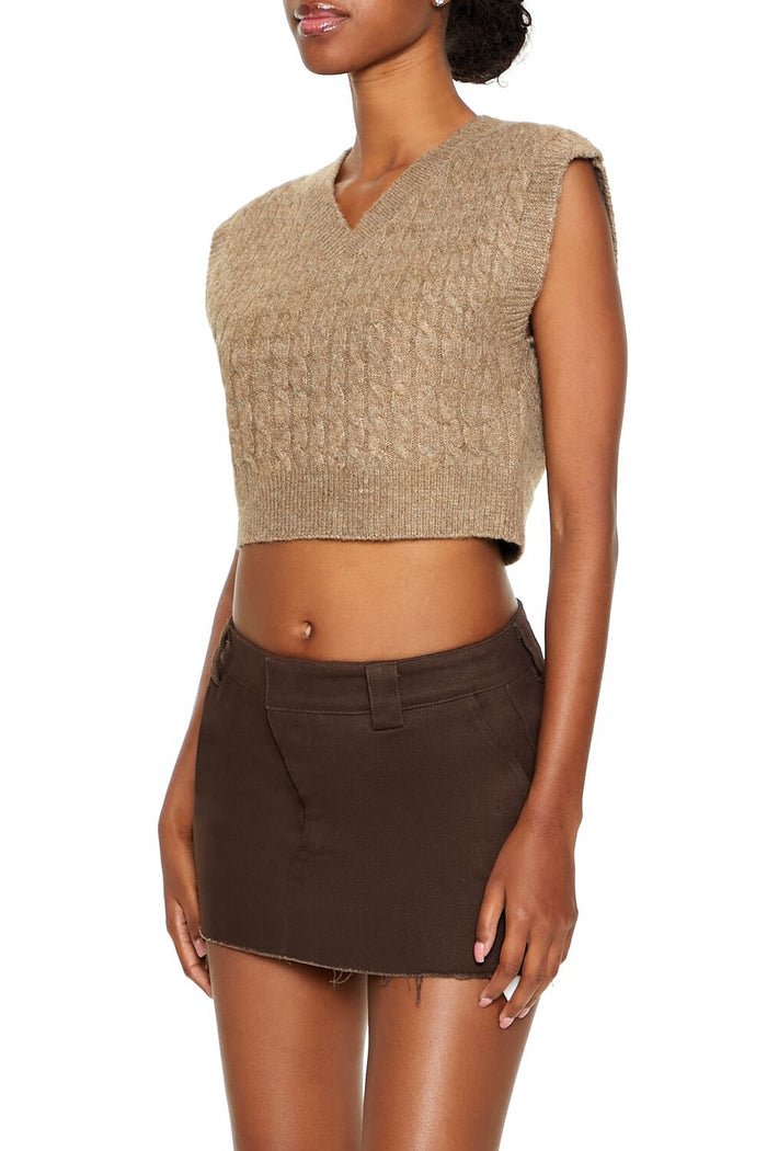 Cropped Cable Knit Sweater Vest