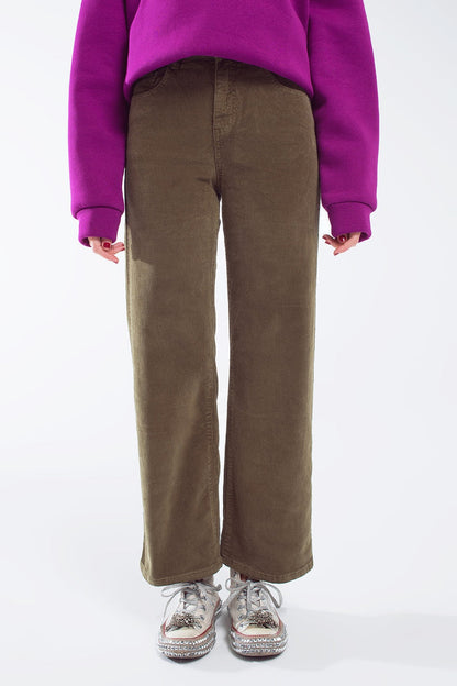Cropped cord pants in khaki - trousers