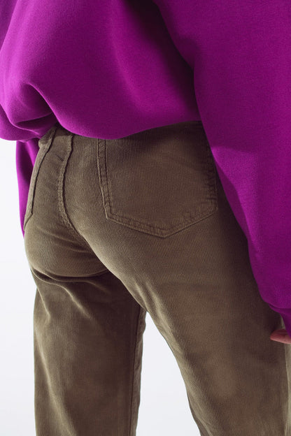 Cropped cord pants in khaki - trousers