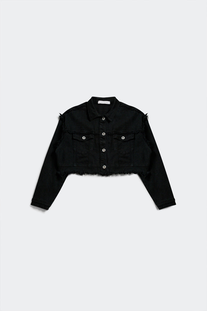 Cropped denim trucker jacket in black