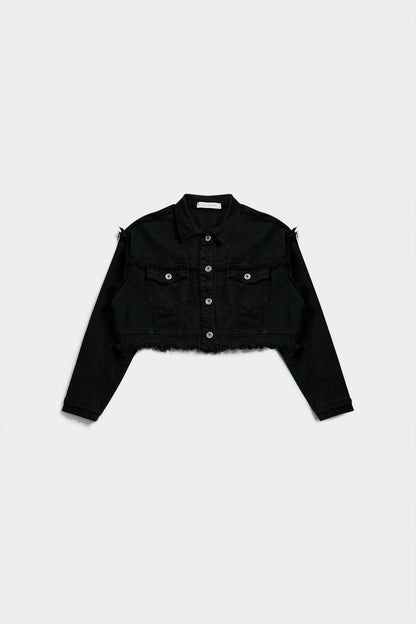 Cropped denim trucker jacket in black