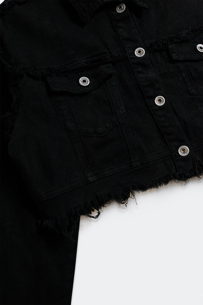 Cropped denim trucker jacket in black