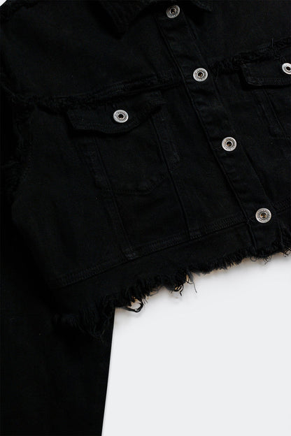 Cropped denim trucker jacket in black