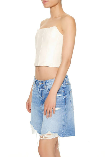 Cropped Faux Leather Tube Top