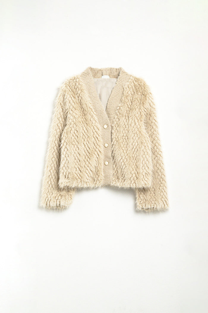 Cropped Jacket in beige in fine fur