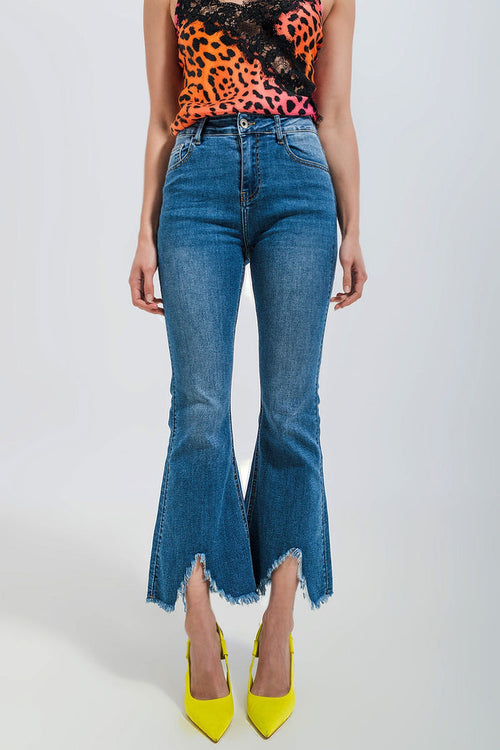 Cropped kickflare jeans in mid wash - Denim