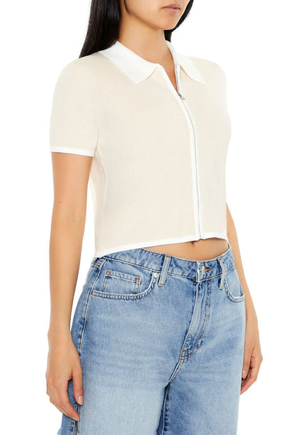 Cropped Sweater-Knit Shirt