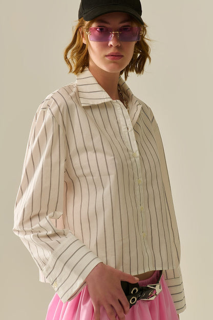 cropped white striped poplin shirt - Shirts