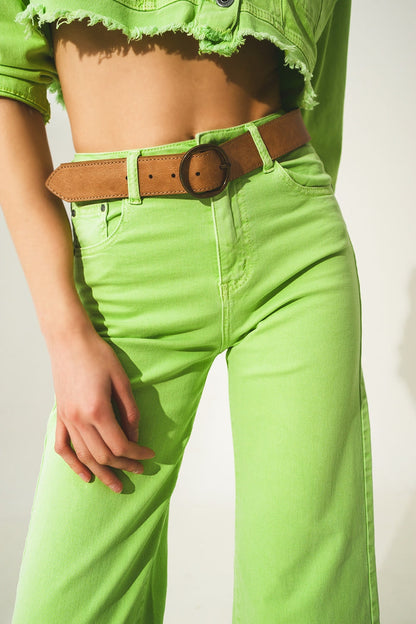 Cropped wide leg jeans in acid green - Coloured Jeans