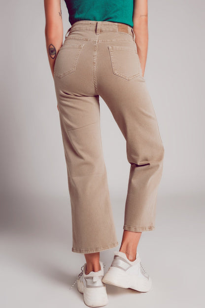 Cropped wide leg jeans in beige color - Coloured Jeans