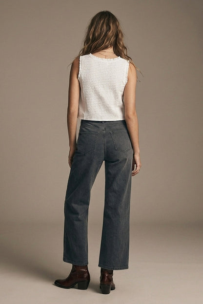 Cropped wide leg jeans in gray