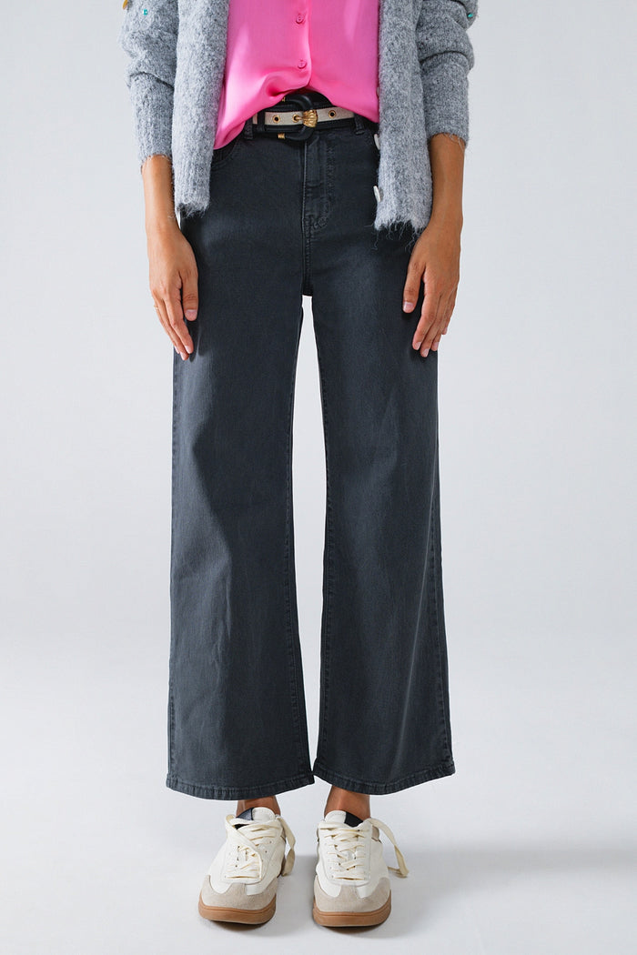 Cropped wide leg jeans in gray