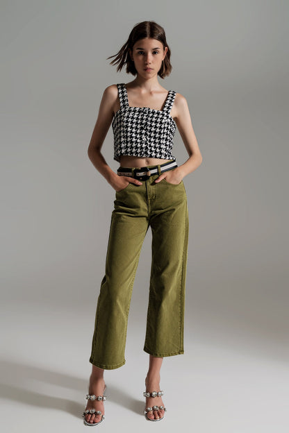 Cropped wide leg jeans in Olive green - Coloured Jeans