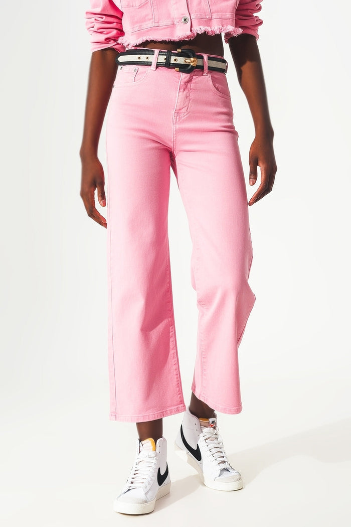 Cropped wide leg jeans in pink - Coloured Jeans